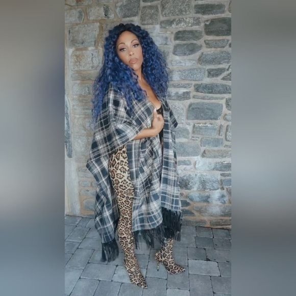 Miz Native Plaid Vegan Fringe Poncho - Picture 7 of 17